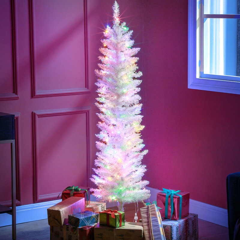 Arbre de Noël artificiel 5 pi, 250 branches, 150 lumières, blanc, feu, arbre à bourre simple de 5 pi, ignifuge de surface, processus d'assemblage rapide