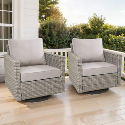 Clute Arnoltice All-Weather PE Wicker Outdoor Patio Swivel Rocking Glider Chairs With Cushions (Set Of 2)