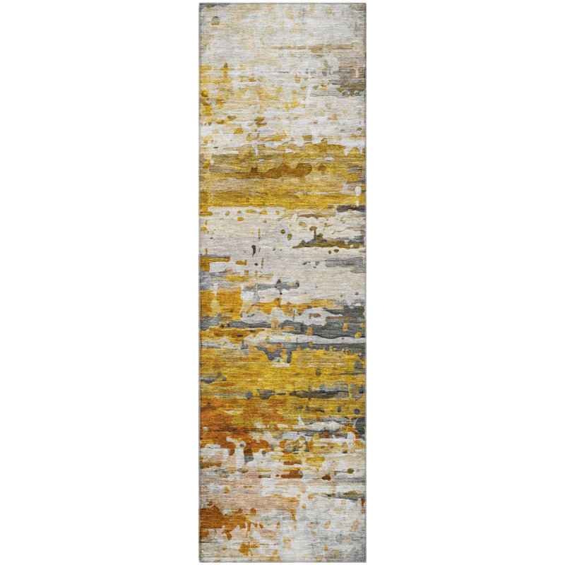 Tapis abstrait lavable à la machine de qualité supérieure Mayfield AMF2034, Cuivre, Tapis de couloir 2 pi 3 po x 7 pi 6 po