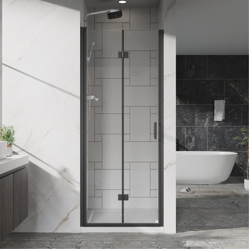 32"X 72" Pivot Bifold Frameless Glass Shower Door 1/4 Inch (6Mm) Tempered Clear Glass Swing Shower Panel, Reversible Installation