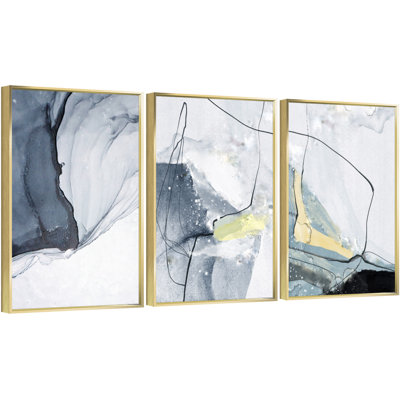 Abstrait aluminium encadré, ensemble de 3 reproductions d'art encadrées sur toile