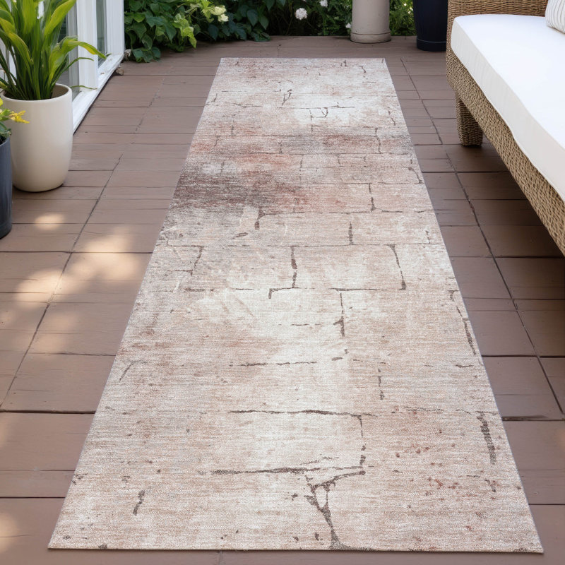 Machine Washable Indoor/Outdoor Husby ACN2215 Geometric Rug, Runner 2'3" x 7'6"