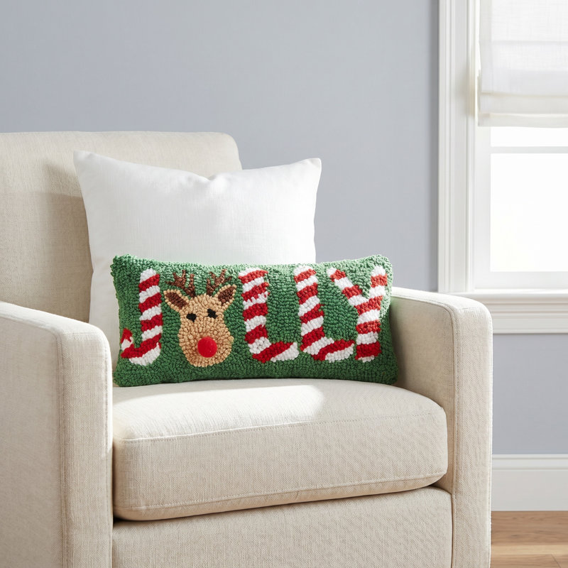  Jolly Deer Hooked Throw Pillow
