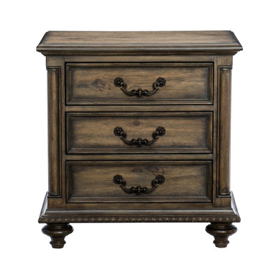 Armoire de chevet vintage 3 avec finition pacane pour 3 tiroirs