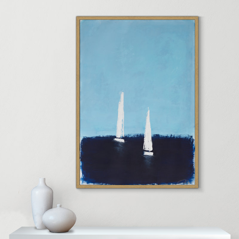 «Morning Sails II» par , Natural Woodgrain, L 29,5 po x H 41,5 po, Impression encadrée