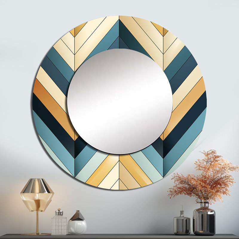 Beige chevron mosaïque fusion - miroir mural chevron unique, miroir glam, impression d'art en métal, 29 po x 29 po, Rond