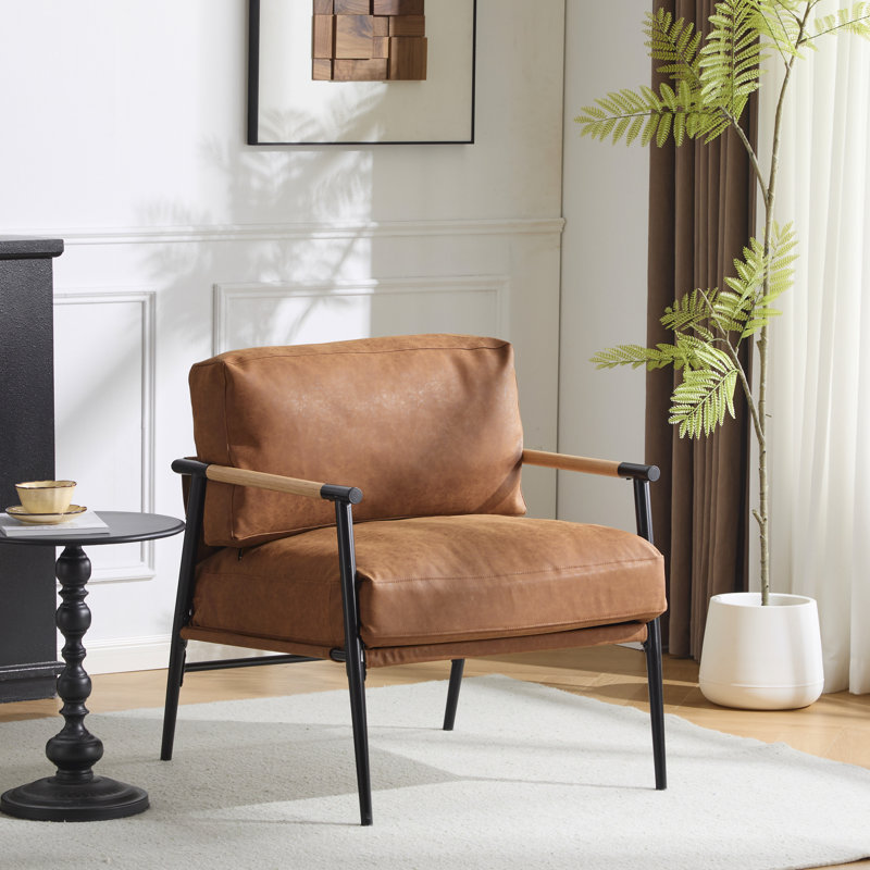 Fauteuil d'appoint brun 26,96 po avec coussin de dossier et siège confortables, structure en métal de conception contemporaine, convient pour la chambre à coucher ou le bureau, largeur 29,68 po, coussins 21,48 lb, noir
