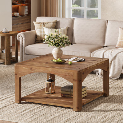 Table basse 31,5 "en bois massif, table centrale carrée