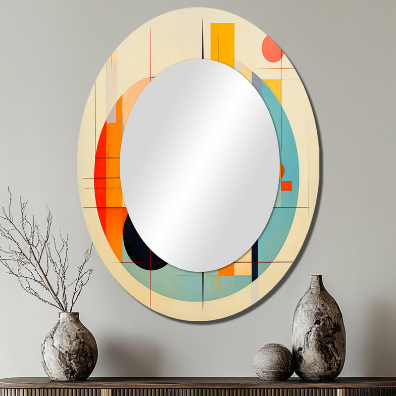 Syncronicities Midcentury Elegant Retro Art IV - Large Oval Wall Mirror On Metal, 40" x 30"