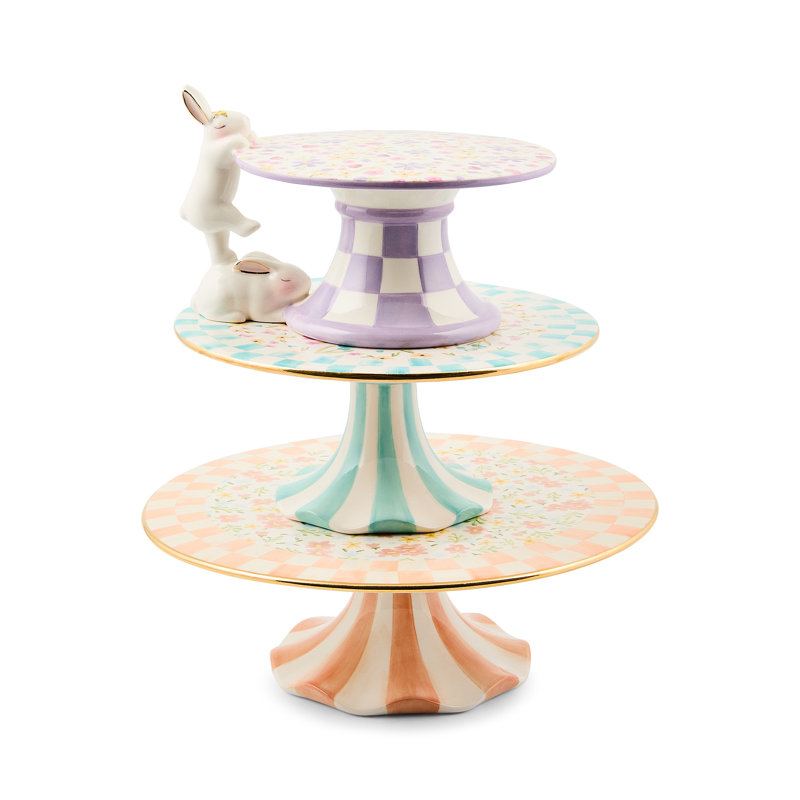Posie Patch Ceramic Pedestal Platter, Orange/White