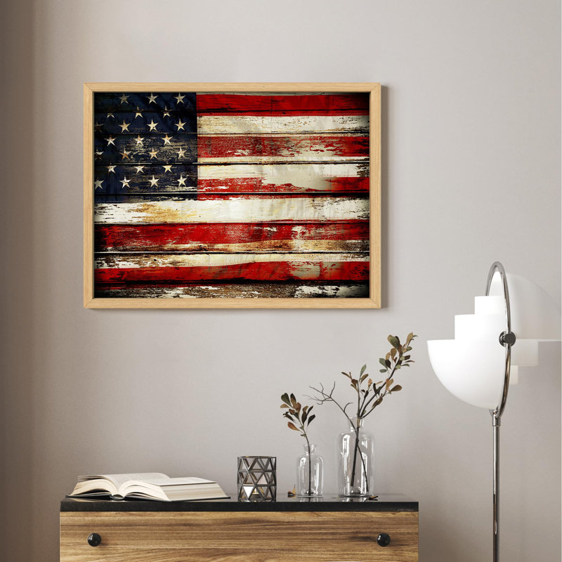 Drapeau américain grunge avec détails bruns, nature, illustration moderne, petit décor, œuvre d'art moderne, Naturel