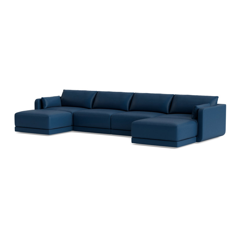 Eva Double Chaise Sectional, Bison Deep Blue Top Grain Leather