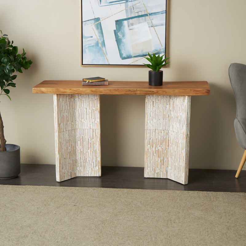 Console de salon en bois de teck brun Cole et Grey avec pieds en lattes Envi