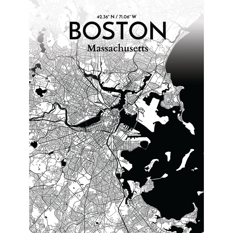 «Boston City Map», reproduction d'impression sur affiche, H 17 po x l 11 po