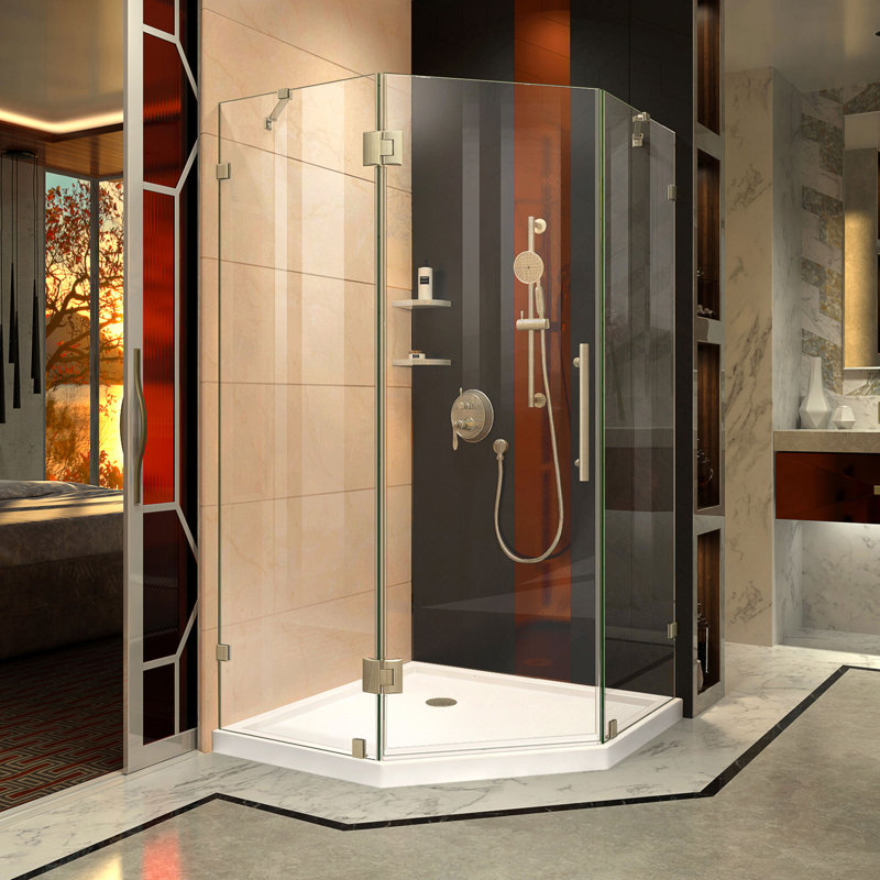 DreamLine Prism Lux 40" x 74.75" Neo-Angle Hinged Shower Enclosure with Base Included, Brushed Nickel/White