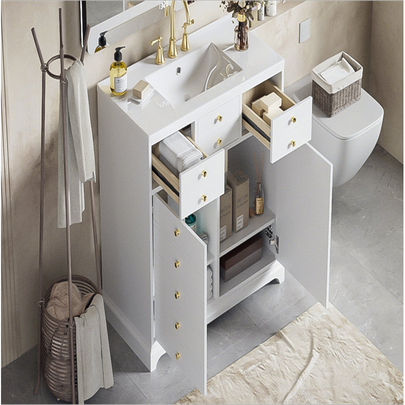 Ensemble de meuble-lavabo 36 po avec lavabo en céramique, armoire de rangement en bois massif, ensemble de meuble-lavabo autoportant avec 2 tiroirs et portes à fermeture douce