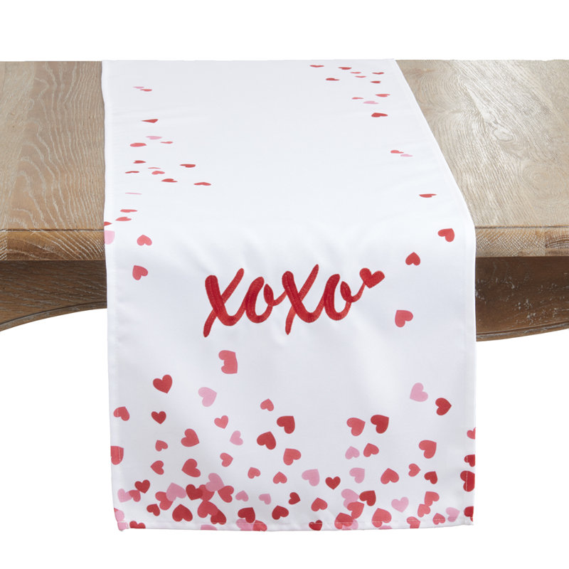 Embroidered Xoxo Romantic Heart Design Valentine’s Day Table Runner 16” X 72”