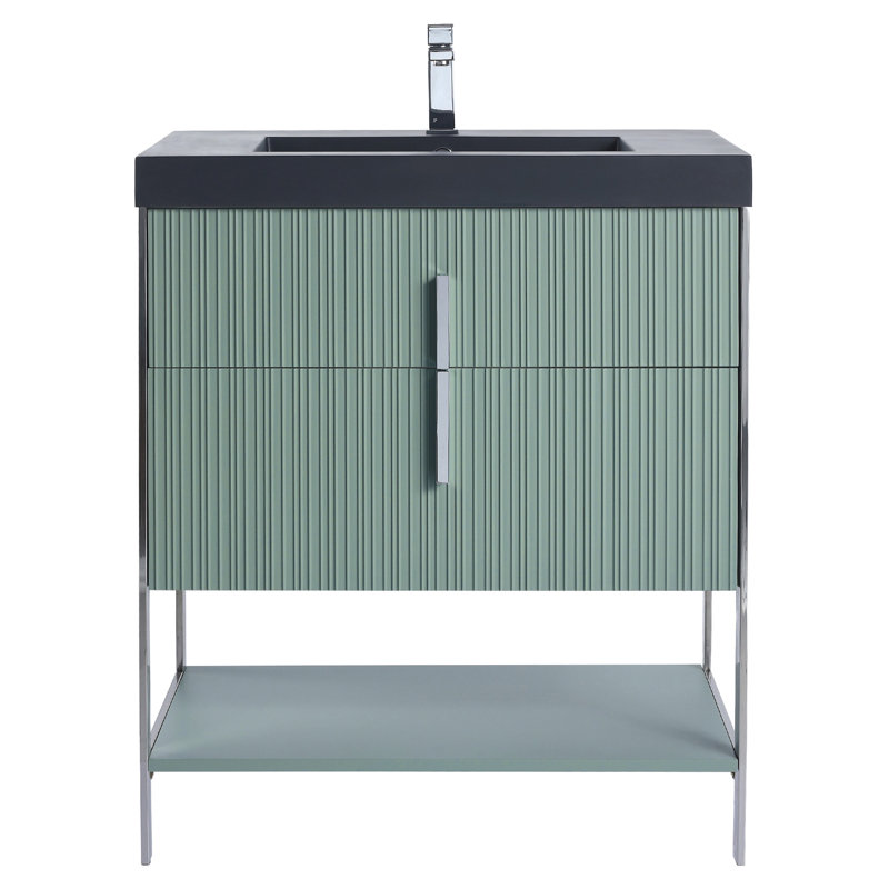  Meuble-lavabo moderne avec plateau en gel acrylique noir Serenity, Vert menthe / chrome, 30", Noir