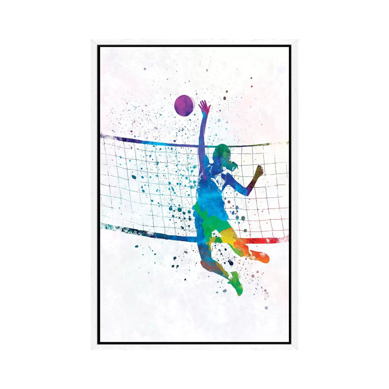Woman Volleyball Player by Paul Rommer - Painting on Canvas, 66.04 cm H x 45.72 cm W, White Framed