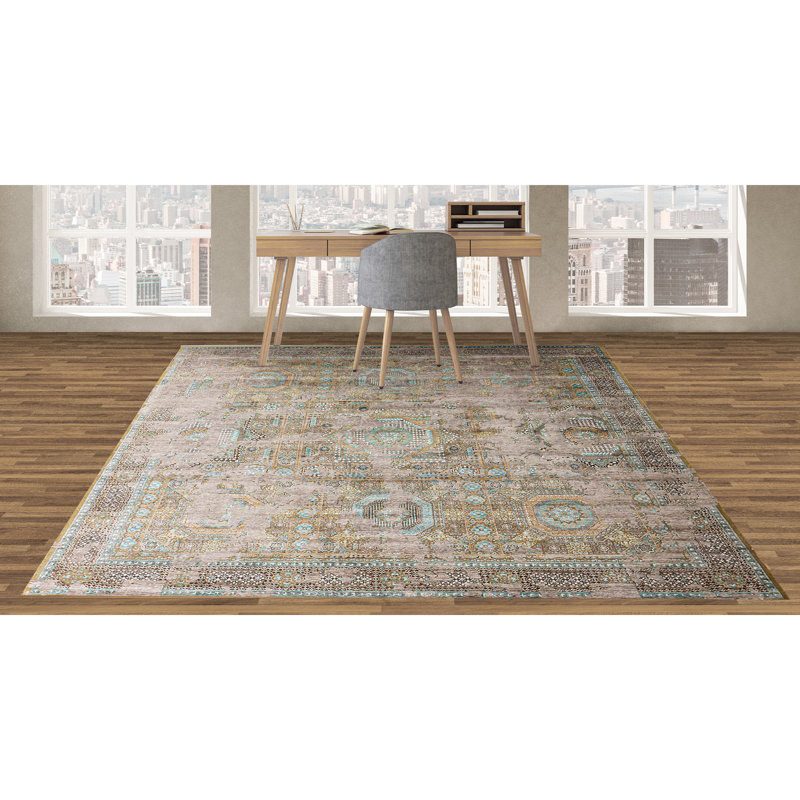 Tapis brun clair et multicolore de haute qualité noué à la main, Rectangle 9 pi x 12 pi