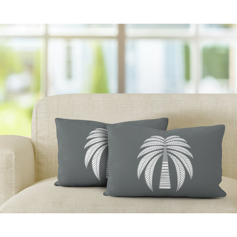 Floral Outdoor Reversible Throw Pillow, Gray