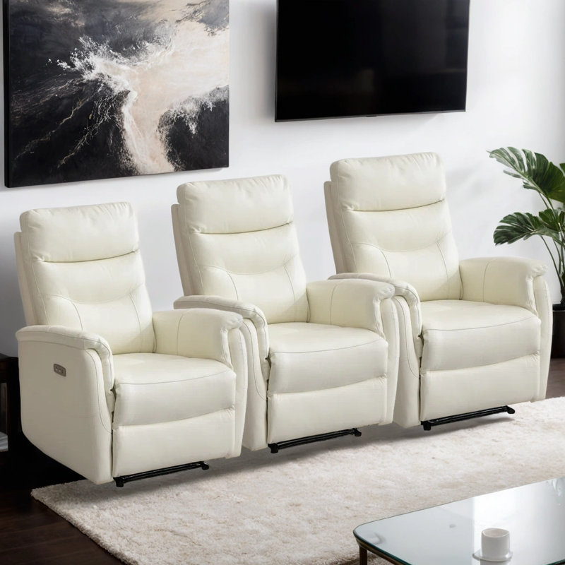 Salazar 31.5" Wide Modern Genuine Leather High Back Power Home Theater Recliner With USB Port (Set of 3)
