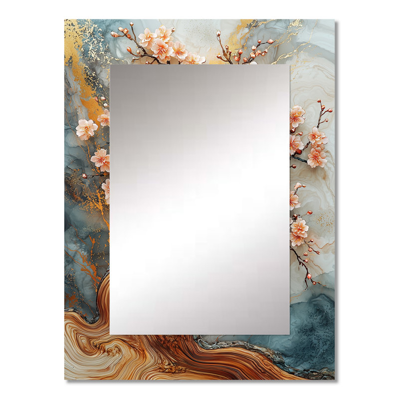 Mottla Golden Cherry Blossom Tree Garden of Ephemeral Beauty II - miroir mural fleur de cerisier, miroir décoratif traditionnel, impression d'art en métal