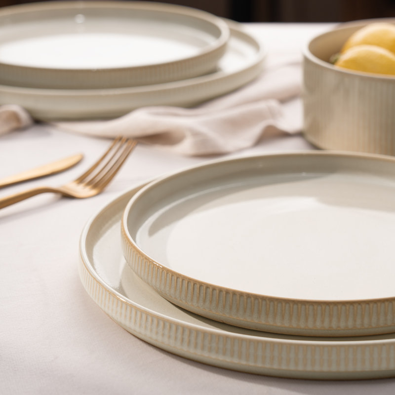 Stoneware Dinnerware Set Piece - Service for 4, Cappuccino White