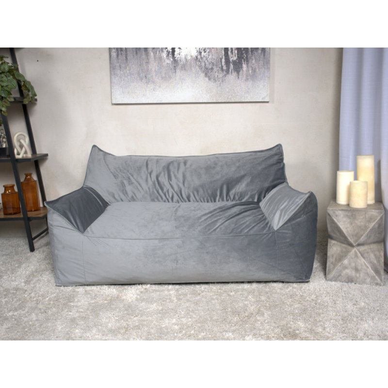 Grand canapé à billes en velours, Velours gris, 32" H x 60" W x 40" D