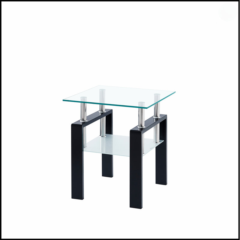 Petite table 2 pièces en verre trempé transparent, table de bout pour le salon, table de canapé au design durable et élégant