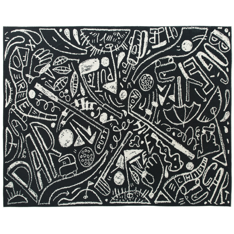 Sportsglyphs Golf Black Power Loom Polyester Area Rug, Rectangle 2' x 3', Black