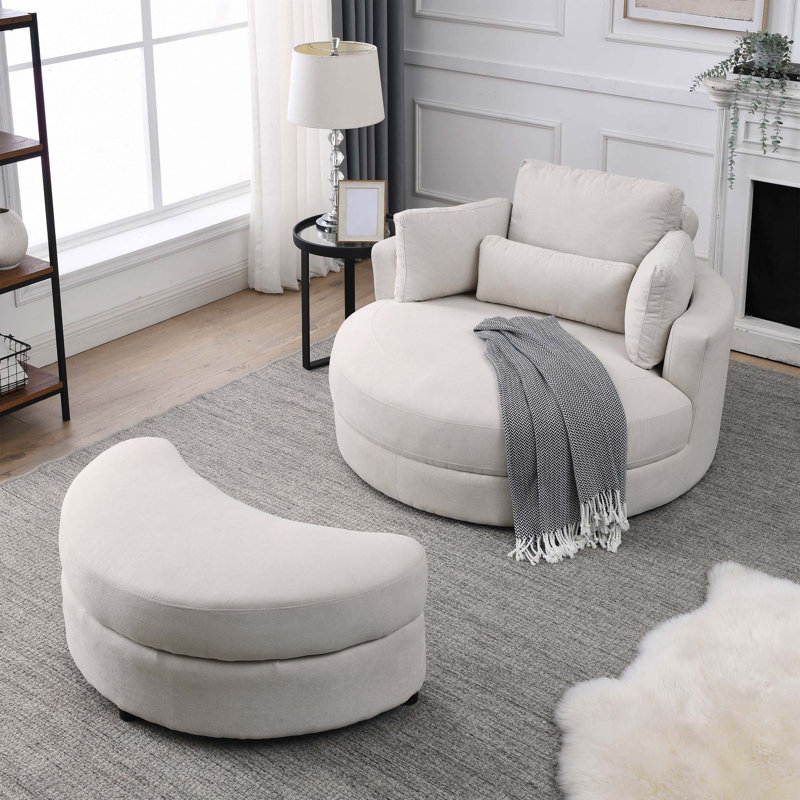 Méridienne pivotante avec repose-pieds, Lin beige