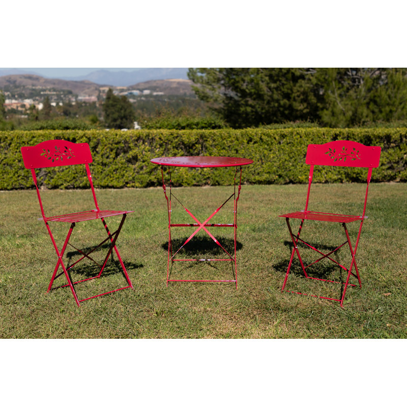  Ensemble bistro 3 pièces intérieur / extérieur avec table pliante et chaises, rouge, Rouge