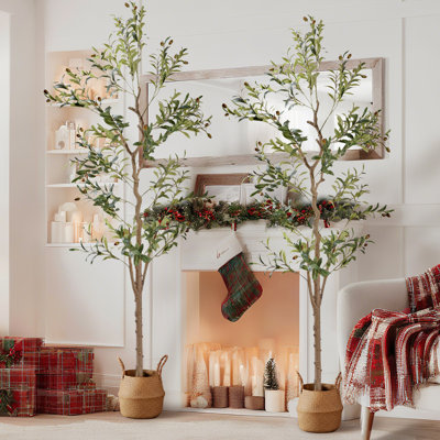 Artificial Tree With Flower Pot Lifelike Fake Tree Suitable For Indoor And Outdoor Decoration(Set Of 2)