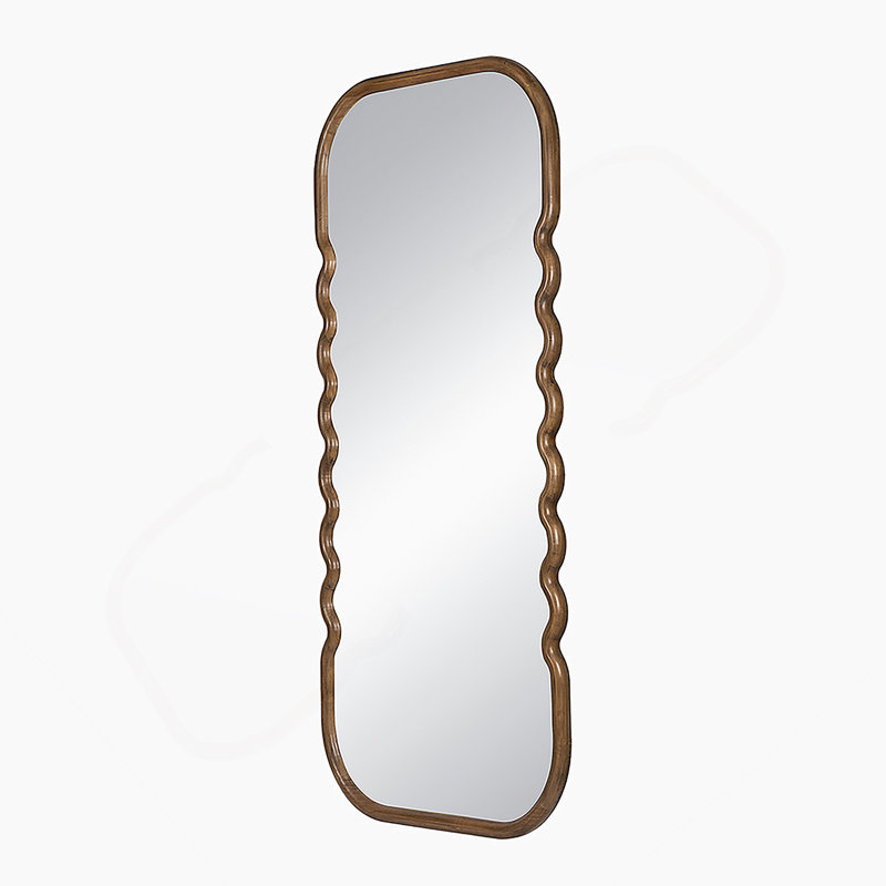 31.4X1.4X74" Oversized Wooden Floor Mirror With Unique Brown Frame