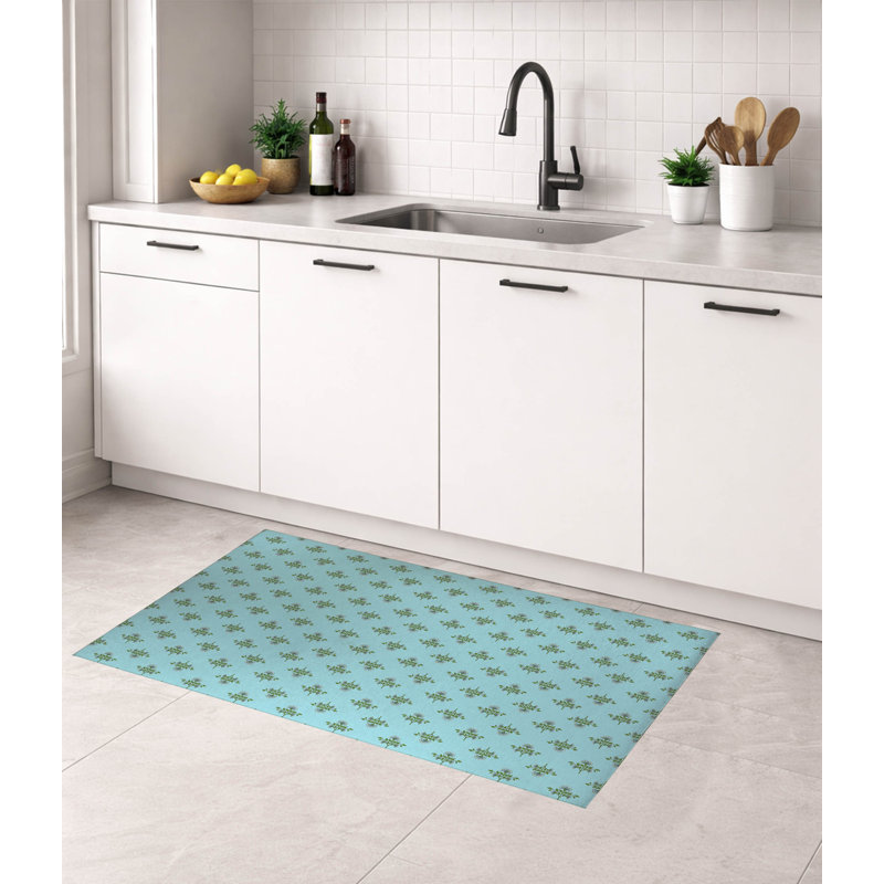 Tapis de cuisine léger Flora, Rectangulaire 3 pi x 5 pi, Bleu