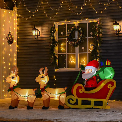 HOMCOM 8ft Christmas Inflatable Santa Claus on Sleigh LED Lighted for Home