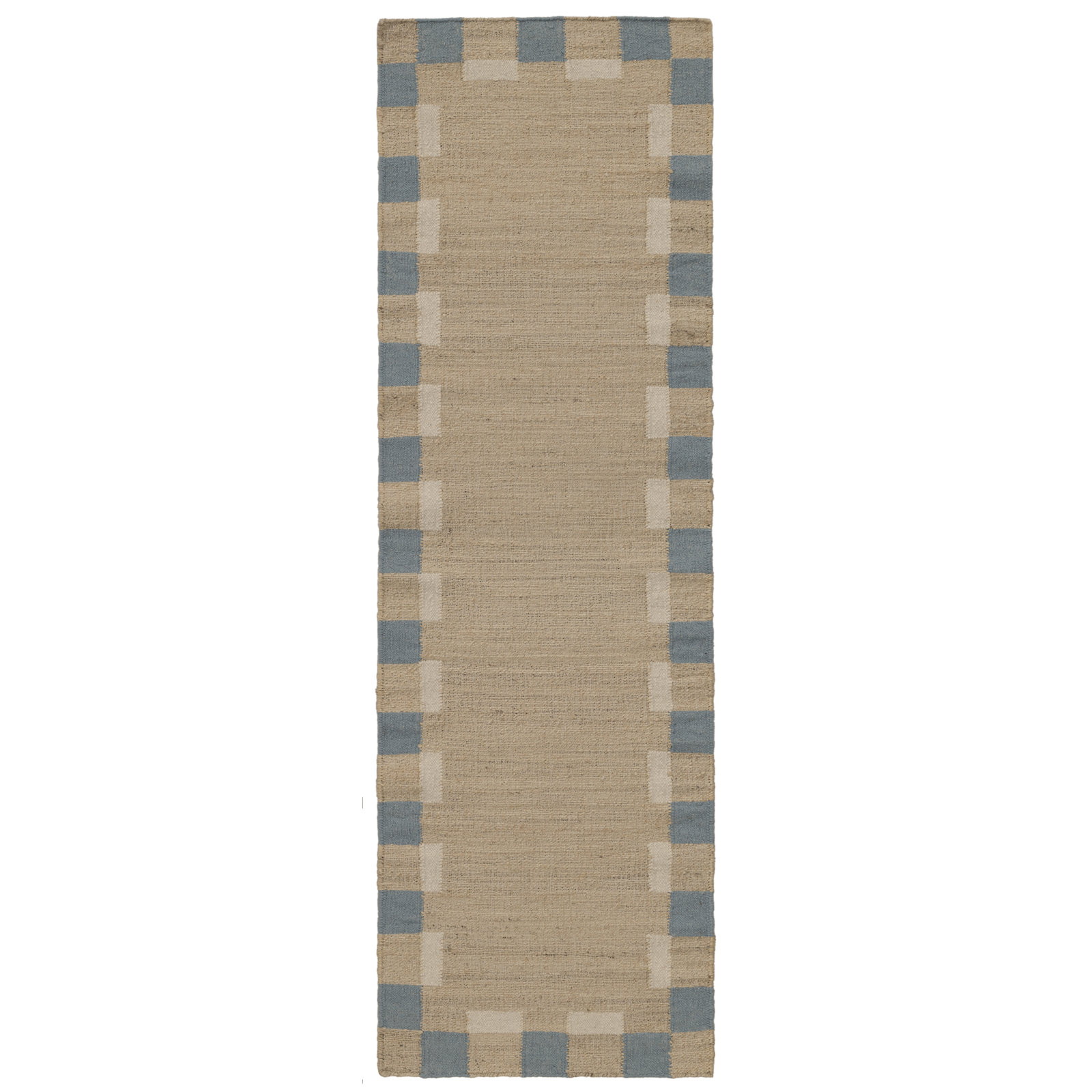 Heidi Flatweave Jute Checkered Scandinavian Rug, Blue, 2'6x8'