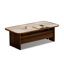 Table basse beige en pierre et bois de noyer