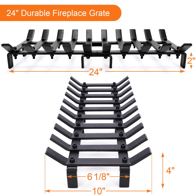 Fireplace Grate, 4" H x 24" W x 10" D