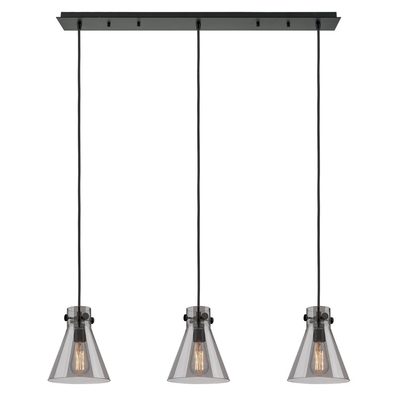 Luminaire suspendu 3 lumières Amrith, Gris fumée clair, Noir mat