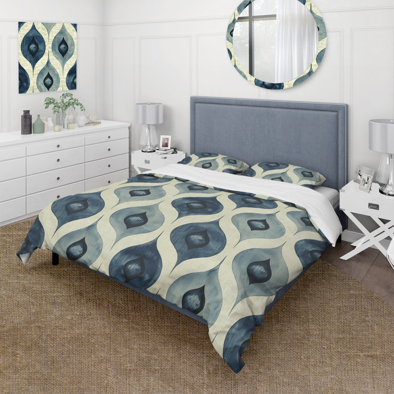 Ensemble de housse de couette Blue Ogee Patterns VI - Midcentury, Housse de couette simple + 2 taies décoratives st