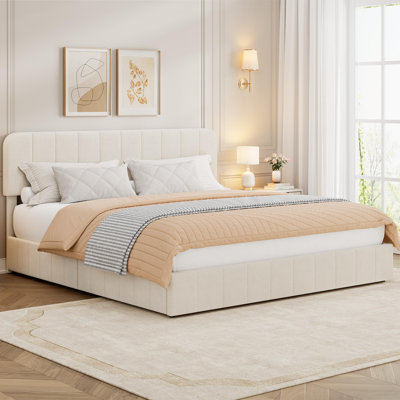 Velvet Upholstered Platform Bed Frame with 4 Storage Drawers - Adjustable Vertical Channel Tufted Headboard