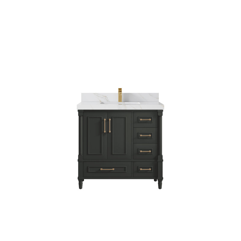 36'' Single Bathroom Vanity with Quartz Top, Gray, Calacatta Sienna
