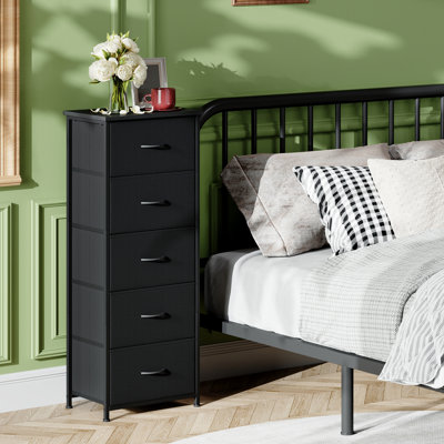  Grande commode pour la chambre à coucher avec 5 tiroirs, commode de rangement avec bacs en tissu amovibles pour le placard, le chevet du vestibule, le vestibule, le noir