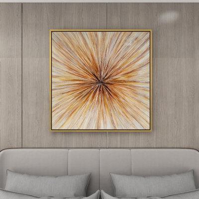 Brown Canvas Radial Starburst Framed Wall Art with Gold Frame