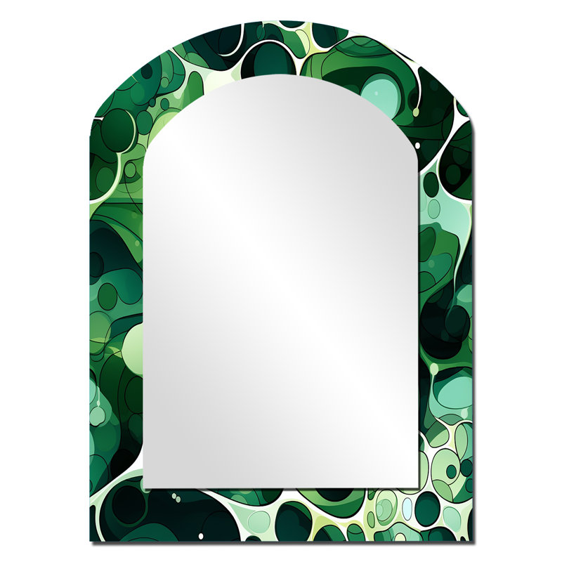Green Popart Techno Tangles - miroir arqué en marbre, miroir mural décoratif asymétrique vert, impression d'art en métal