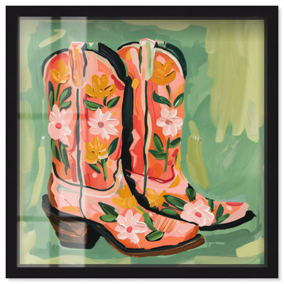 Motif de fleurs sauvages Cowboy bottes Shadowbox impression tendance Cowboy par Art Remedy