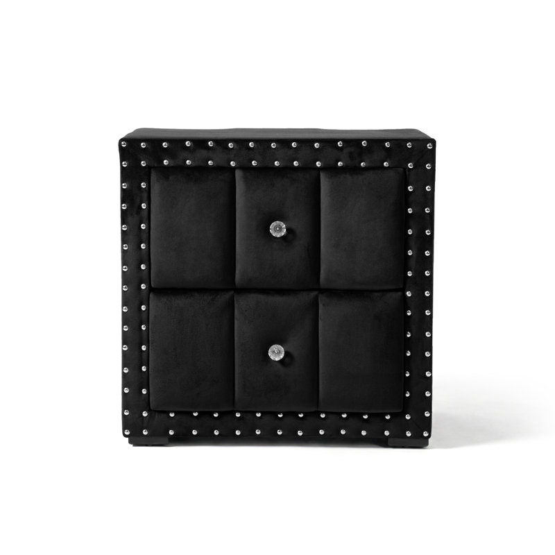 Gianni 2-Drawer Velvet Nightstand, Black