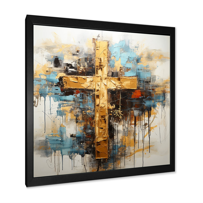Divine Love, croix religieuse III sur toile, Cadre simple noir, H 24 po x l 24 po x P 1 po